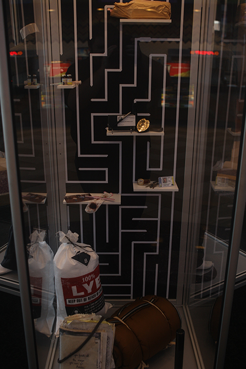 Closer look at the prop display for PRISONERS at the Regal LA Live.