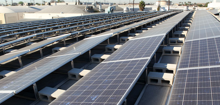 Solar panels being installed at Olson Visual in Hawthorne, California.