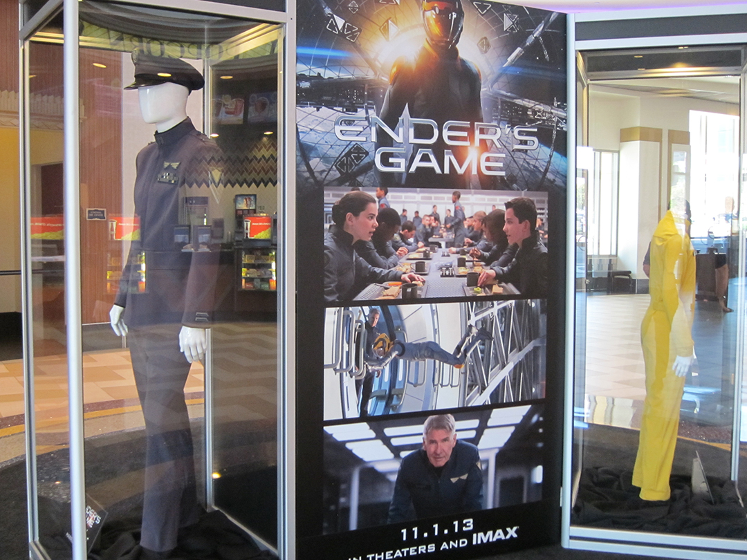 ENDER'S GAME costume exhibit from another angle at the Regal LA Live Theatre in Los Angeles.