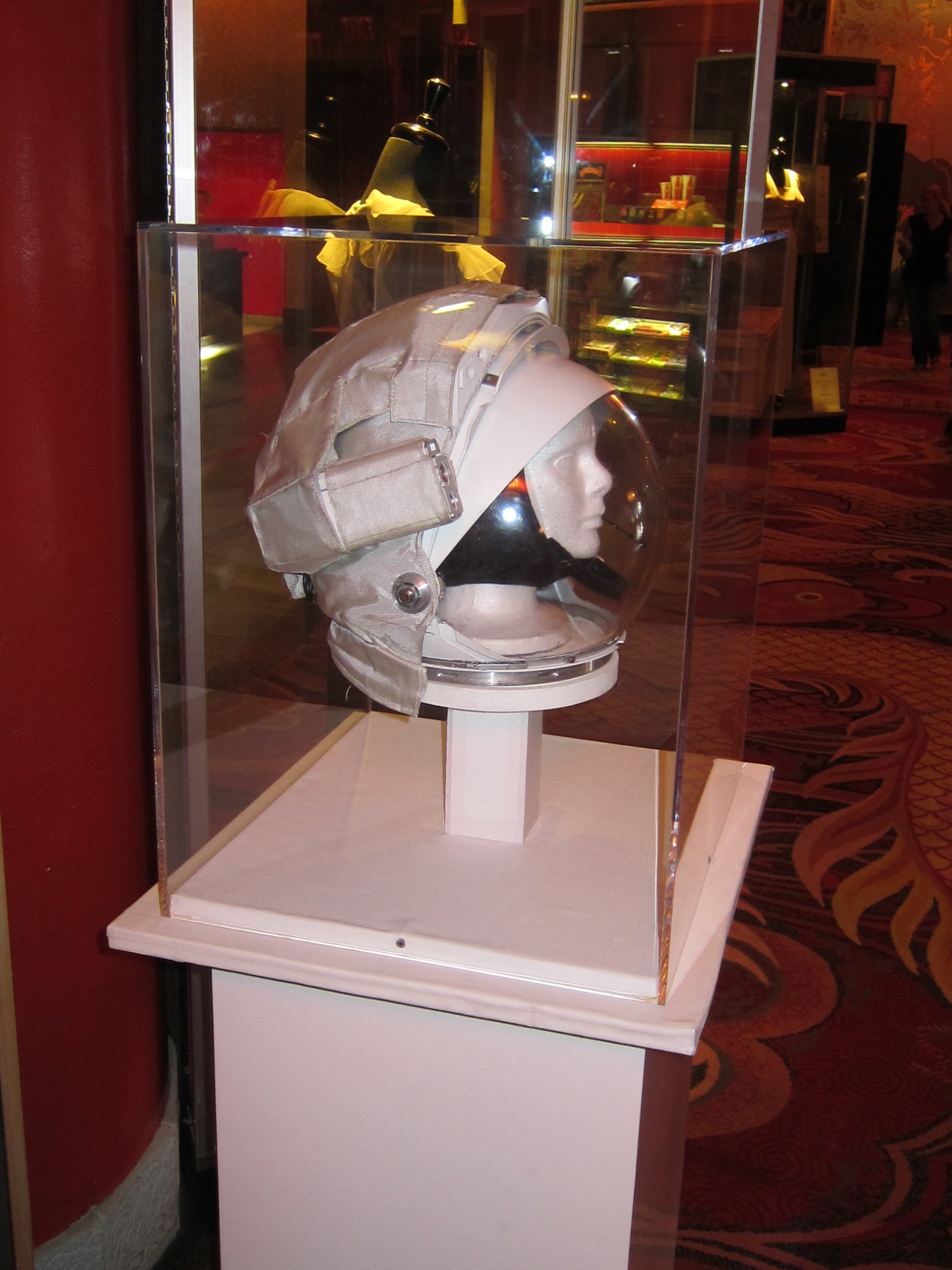 A space helmet worn by Sandra Bullock in the making of GRAVITY.