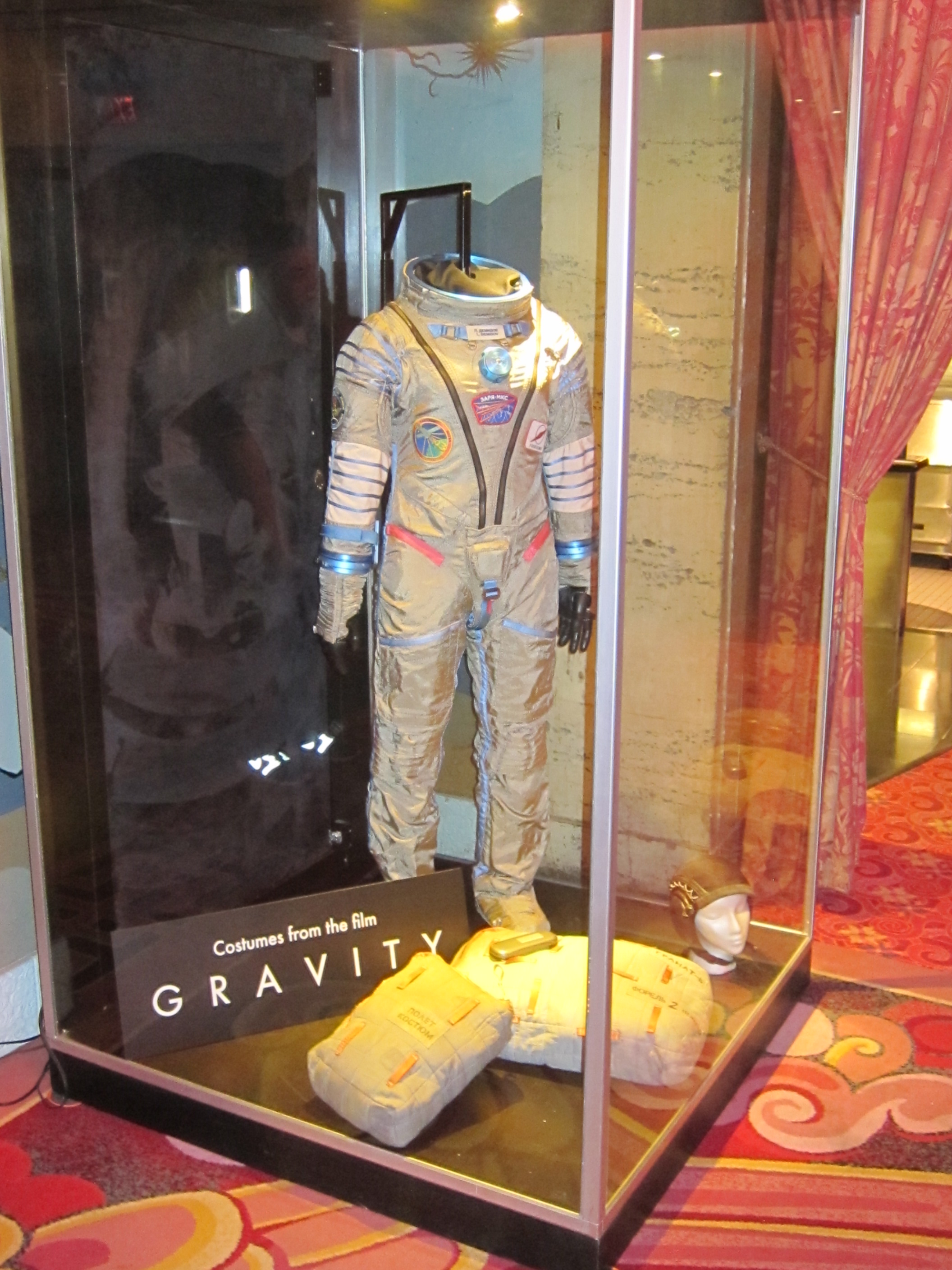 Sandra Bullock's space suit  with some props used in the making of GRAVITY.
