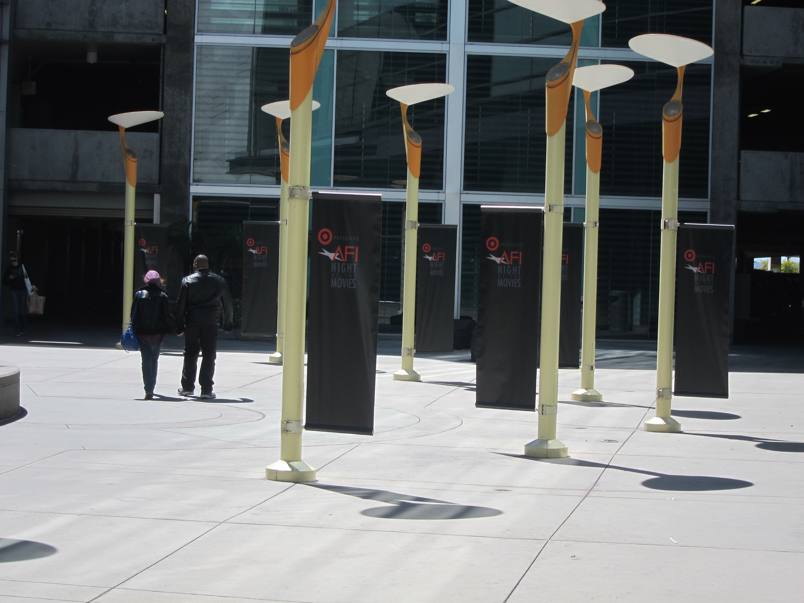 Pole banners in the courtyard of the ArcLight Hollywood.