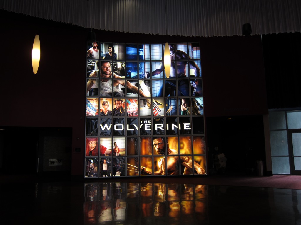 'THE WOLVERINE" giant backlit wall at the ArcLight Beach Cities.